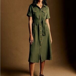 Sézane Raquel- Olive Green Button-Down Midi Dress
